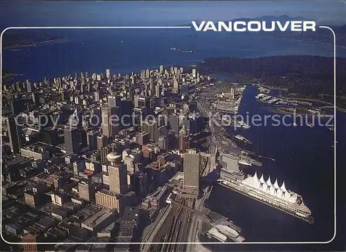 Vancouver British Columbia Aerial view Harbour Stanley Park and downtown Skyline Canada Pavilion for Expo 86 Kat. Vancouver