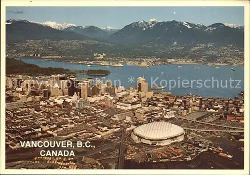 Vancouver British Columbia Aerial view of Downtown Vancouver Burrard Inlet North Shore Mountains and The Stadium Kat. Vancouver