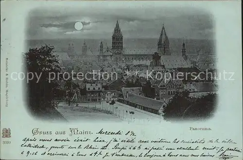Mainz Rhein Stadtbild im Mondschein Deutsche Reichspost
