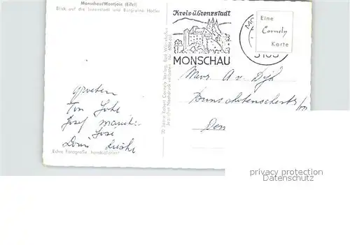 Monschau Montjoie Stadtblick mit Burgruine Haller Kat. Monschau