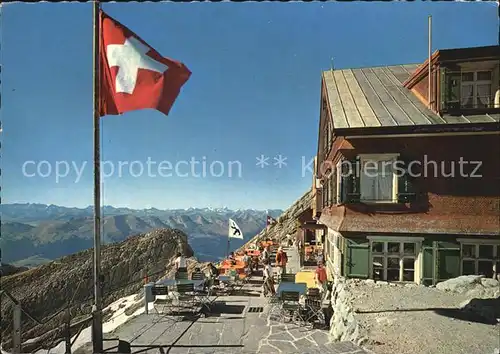 Schwaegalp AR Berghotel Saentis mit Churfirsten und Glarner Alpen