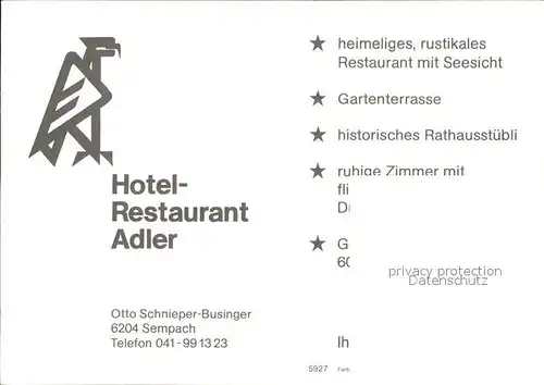 Sempach LU Hotel Restaurant Adler Kat. Sempach