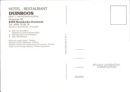 Mariakerke Oostende Hotel Restaurant Duinroos Kat. Ostende