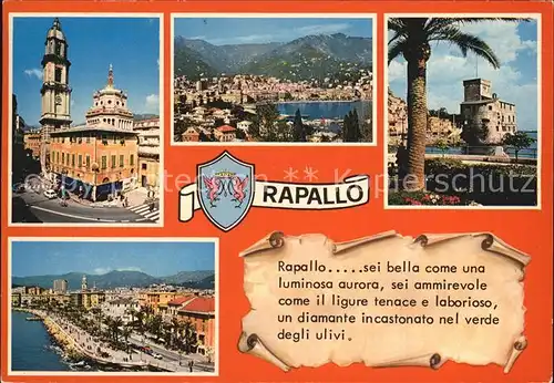 Rapallo Liguria Rathaus Burg Panorama Kat. Rapallo