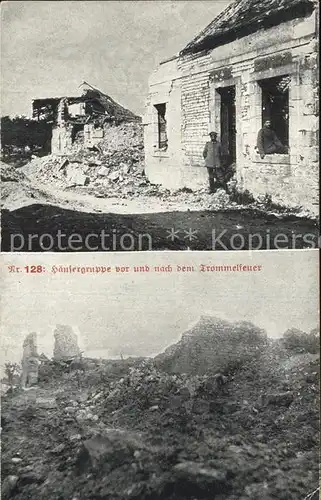 Nord Pas de Calais Haeusergruppe vor und nach dem Trommelfeuer Nr. 128 Ruinen 1. Weltkrieg Kat. Calais
