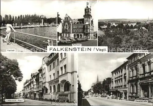 Falkenstein Vogtland Freibad Liebknecht Platz Hauptstrasse Blick vom Lochstein Kat. Falkenstein Vogtland