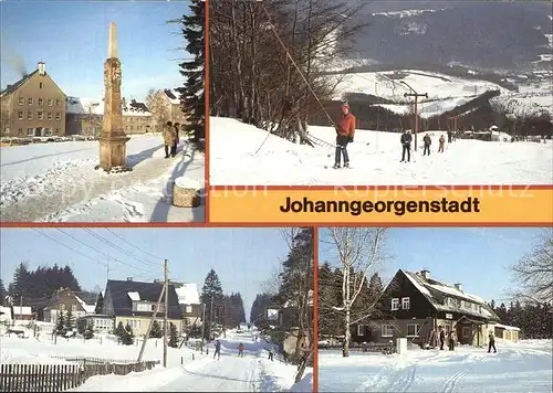 Johanngeorgenstadt Postmeilensaeule Skilift Steinbach Gasthaus Sauschwemme Winter Kat. Johanngeorgenstadt