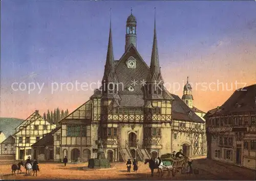 Wernigerode Harz Rathaus um 1850 Zeichnung Kat. Wernigerode