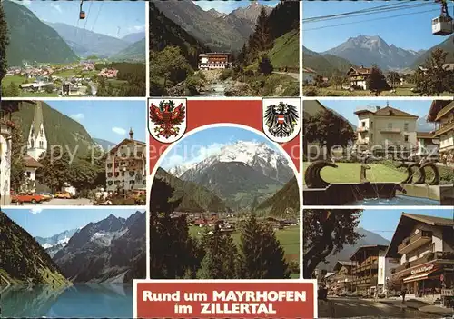 Mayrhofen Zillertal Panorama Hotel Seilbahn Dorfmotive Brunnen Kat. Mayrhofen