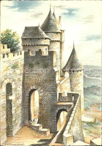 Carcassonne La Porte du Senechal Peinture Kuenstlerkarte Kat. Carcassonne