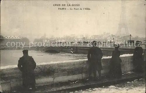 Paris Crue de la Seine Le Pont d Alma Hochwasser Katastrophe Kat. Paris