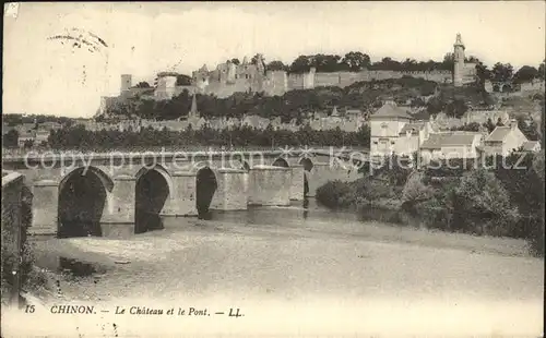 Chinon Indre et Loire Chateau et Pont Schloss Bruecke Kat. Chinon