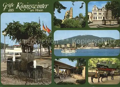 Koenigswinter Drachenfels vm Rhein gesehen Reiter Brunnen Unter der Bruecke Kat. Koenigswinter