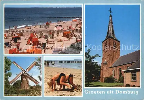 Domburg Kirche Strand Windmuehle  Kat. Niederlande