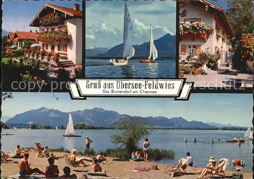 Feldwies Segelboot Strand  Kat. uebersee Chiemsee