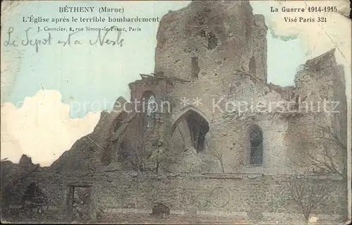 Betheny Eglise apres le bombardement Grande Guerre 1914 15 Ruinen 1. Weltkrieg Kat. Betheny