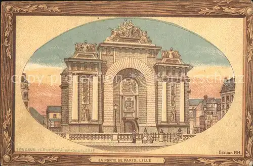 Lille Nord La Porte de Paris Bilderrahmen Litho Kat. Lille