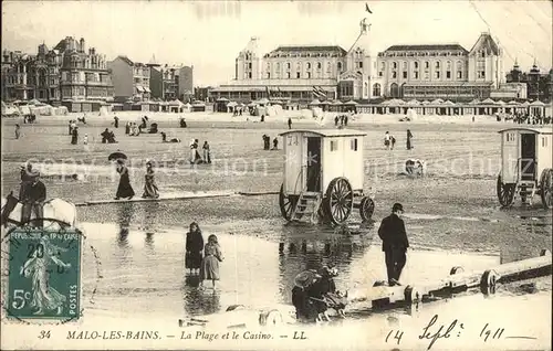 Malo les Bains Plage et Casino Strand Badewagen Kat. Dunkerque