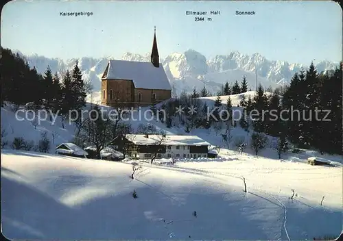 Schleching Streichenkapelle mit Kaisergebirge Kat. Schleching