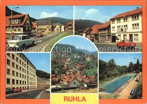 Ruhla PdF Gasthaus zur Traube Uhrenkombinat Teilansicht Schwimmbad Kat. Ruhla