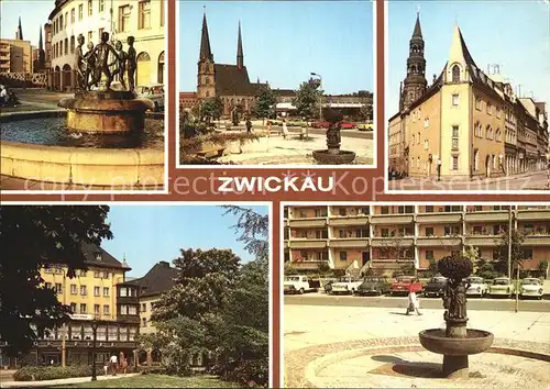 Zwickau Sachsen Brunnen mit Hauptmarkt Schiffchen Kat. Zwickau
