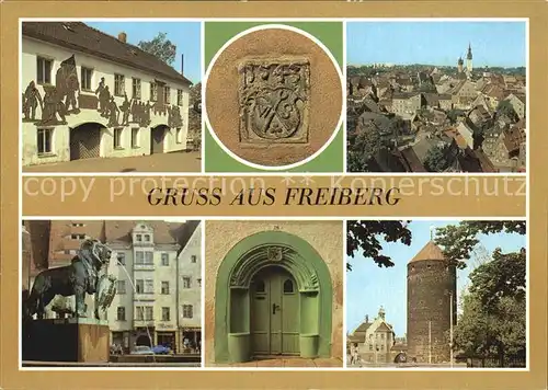 Freiberg Sachsen Donatsturm Loewe mit Stadtwappen Brunnen Otto der Reiche Kesselgasse Kat. Freiberg
