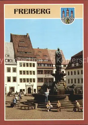 Freiberg Sachsen Obermarkt mit Brunnendenkmal Otto der Reiche Kat. Freiberg