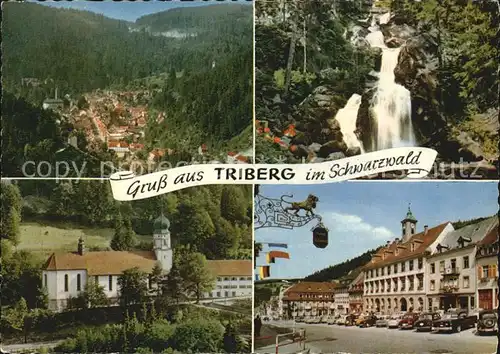 Triberg Schwarzwald Ortspartie Kirche Wasserfall Kat. Triberg im Schwarzwald