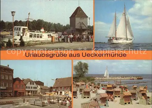 Ueckermuende Mecklenburg Vorpommern Pionierschiff Haffbad Strand Hafen Kat. Ueckermuende