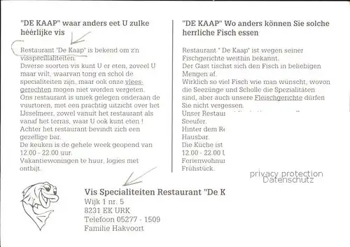 Urk Restaurant De Kaap Kat. Niederlande