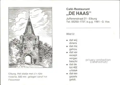 Elburg Restaurant Bar De Haas Kat. Niederlande