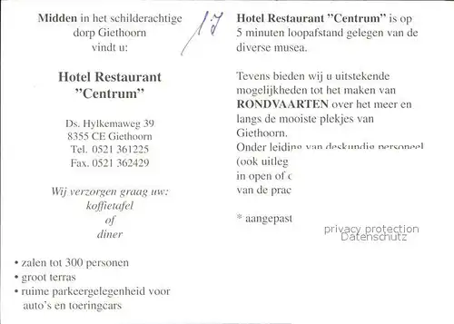 Giethoorn Hotel Cafe Restaurant Centrum Kat. Steenwijkerland