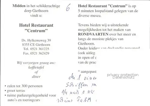 Giethoorn Wassertaxi Hotel Cafe Restaurant Centrum  Kat. Steenwijkerland