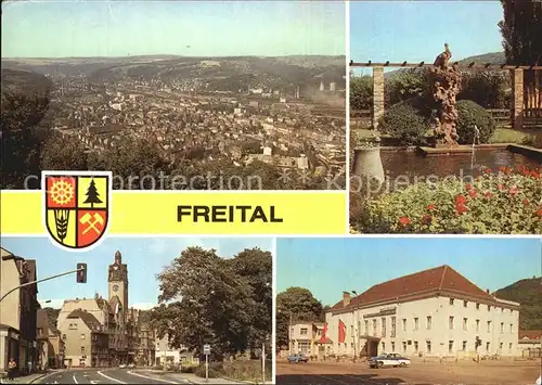 Freital Blick vom Windberg Storchenbrunnen Dresdnerstrasse mit Rathaus  Kat. Freital