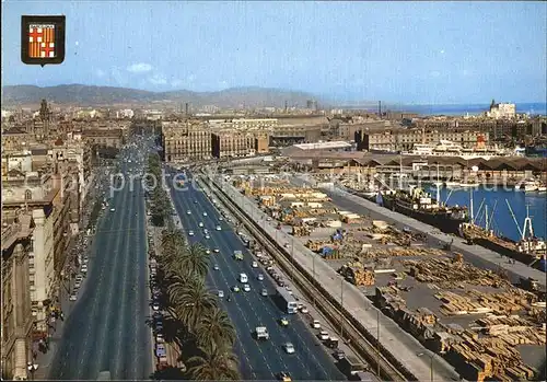 Barcelona Cataluna Fliegeraufnahme Columbuspromenade und Hafen Kat. Barcelona