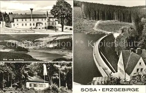 Sosa Erzgebirge Blick vom Auersberg Jugendherberge Hans Beimler Talsperre des Friedens Kat. Sosa
