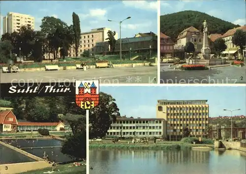 Suhl Thueringer Wald Hochhaus Hotel Thueringen Tourist Waffenschmied Denkmal  Kat. Suhl