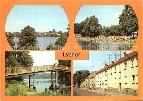 Lychen Stadtsee Strandbad Grosser Lychensee Fussgaengerbruecke Kat. Lychen