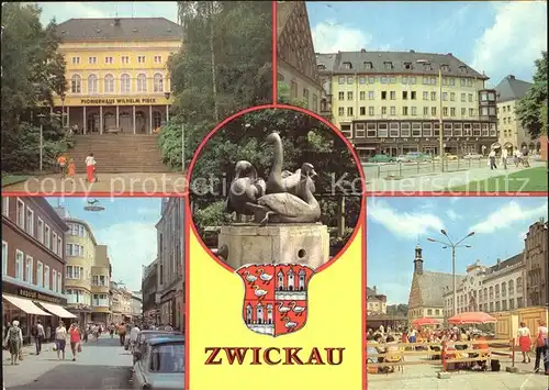 Zwickau Sachsen Pionierhaus Wilhelm Pieck Ringkaffee Schwanenbrunnen Markt Kat. Zwickau