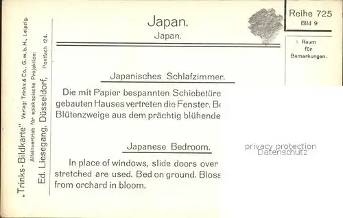 Japan Japanisches Schlafzimmer Trinks Bildkarte Reihe 725 Bild 9 Kat. Japan