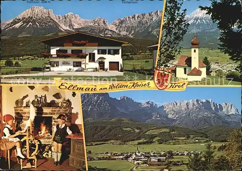 Ellmau Tirol Haus Panorama Wilder Kaiser Kinder in Tracht Kat. Ellmau