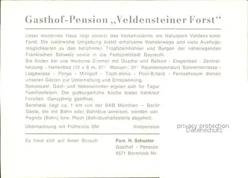 Bernheck Gasthof Veldensteiner Forst  Kat. Plech