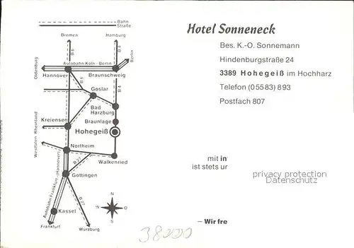 Hohegeiss Harz Hotel Sonneneck Kat. Braunlage