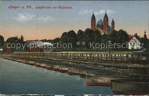 Speyer Rhein Schiffbruecke mit Kaiserdom Kat. Speyer
