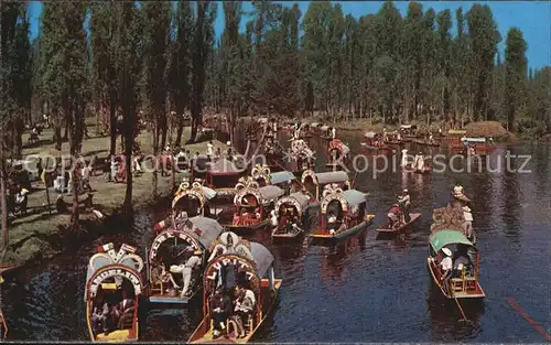 Mexico City Typical flower decked boats Xochimilco Lake Kat. Mexico