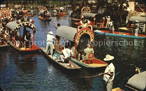 Mexico City Xochimilco Lake Typical Flower decked boats Kat. Mexico