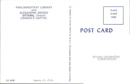 Ottawa Ontario Parliament Library and Alexandra Bridge Kat. Ottawa