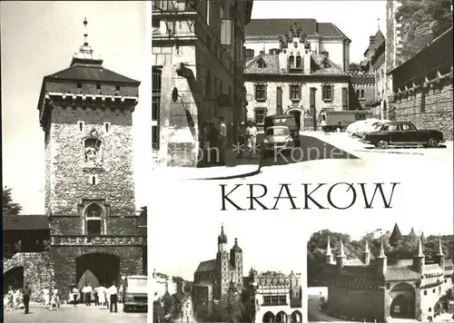 Krakow Malopolskie Brama Florianska Zaulek przy ul Pijarskiej Kosciol Mariacki Barbakan Kat. Krakow