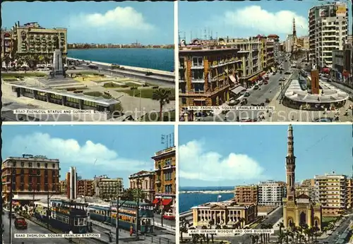 Alexandria Alexandrie Aegypten Saad Zaghloul Statue and Corniche Saad Zaghloul Square Kait Ibrahim Mosque and Oms Building Kat. Alexandria