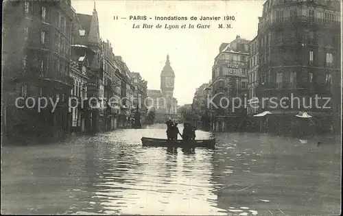 Paris Inondations Rue de Lyon et la Gare La Crue de la Seine Hochwasser Katastrophe Kat. Paris